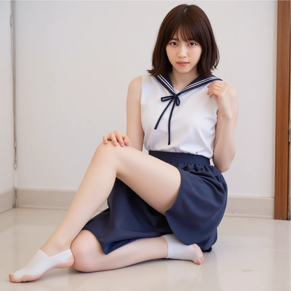 (highest quality, High resolution, Tabletop:1.2), Very detailed, Realistic:1.37, Pink Hair, Bob Hair, Sleepy eyes, Beautiful fine details, Beautiful lip detail, smile, choker, woman、She has very big and beautiful breasts、Full Body Lesbian、Eyes slightly upwards、Eyes become whites of the eyes、Please open your mouth so wide it hurts、Spread your legs wide、Bend your knees、bed、Look forward、sleep、Beautiful body lines、Torn Sailor Suit、Press the thighs from the outside、Lift your hips、Advance、Spread your legs with both hands、