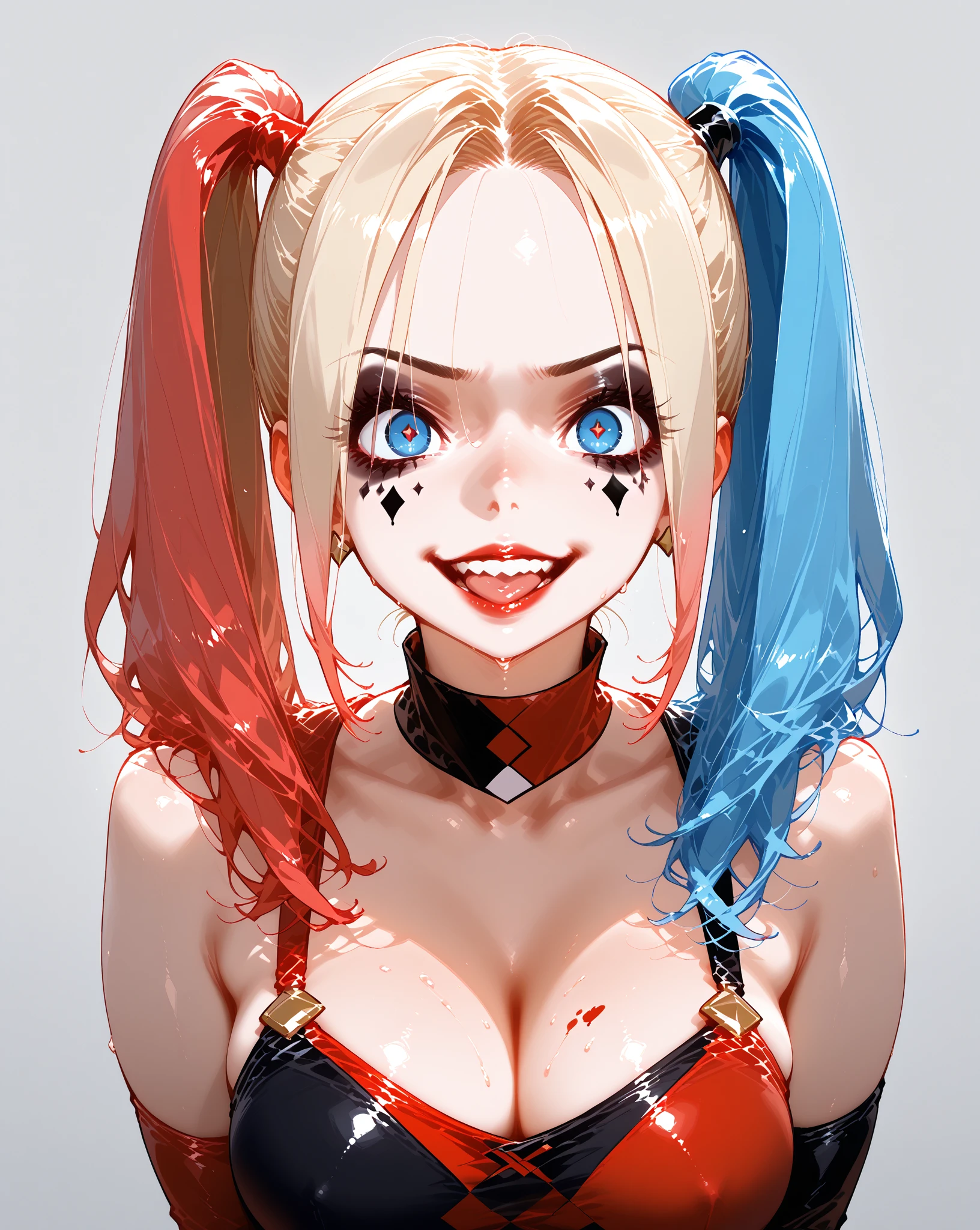 DC Joker,clown,Harley Quinn,Joker smile,Joker bombing graffiti,a blue,girl with colorful hair, in the style of yanjun cheng, clowncore, 32k uhd, painted illustrations, close up, lively tableaus, kawaii art HD 8K,Green sun, yellow sky, red clouds, colorful whirlwinds, black earth