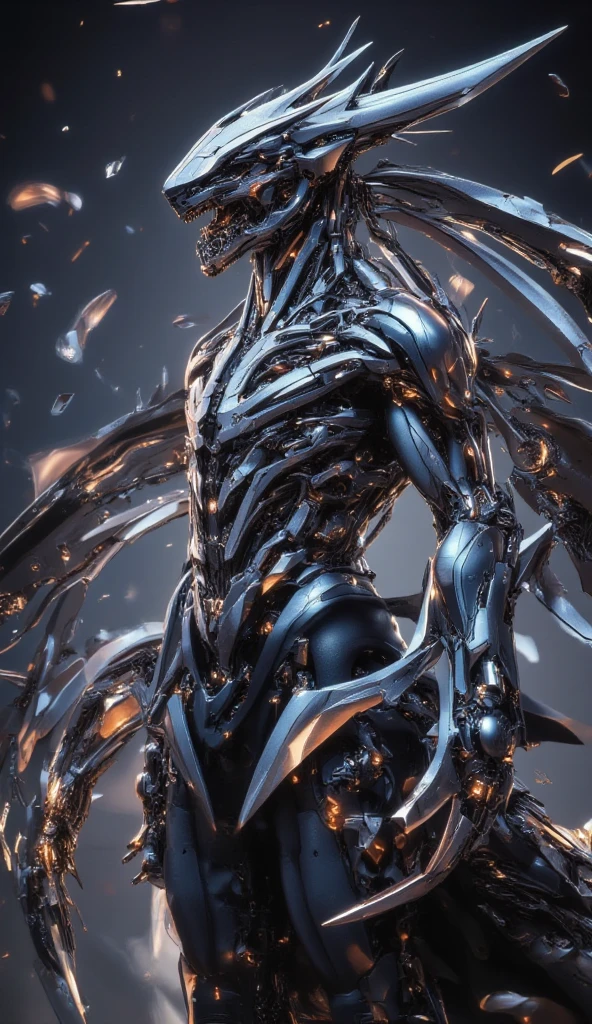 ((best quality)), ((masterpiece)), (detailed), a creature, pale, translucent skin, smooth skin texture like a dolphin, no hair, round head, (no face), (no eyes), (smooth face), (bright gums) like a shark's mouth, (protrusions along a ridged back), (breathing holes along the chest), a tail that splits into three, long skinny arms that it walks on, where the legs would be is another set of arms that are used for grabbing, biomachanical look, H R Giger, sci fi horror, cosmic horror