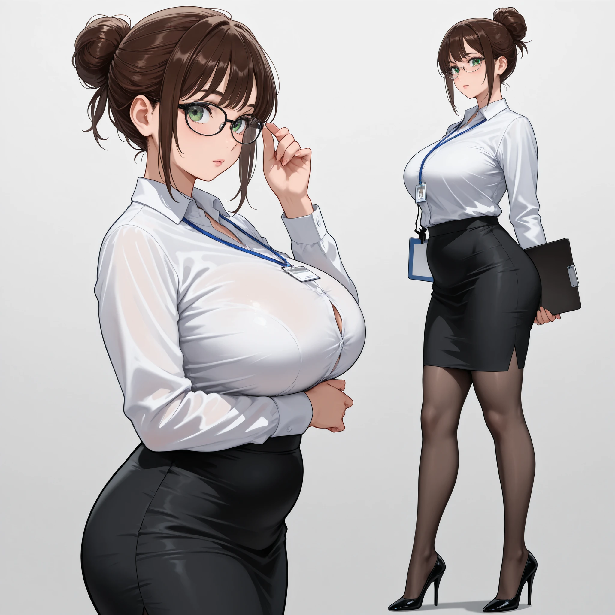girl, alone, whole body, From head to toe, Are standing, (Huge Saggy Tits:1.3),
Character design sheet, Character Reference Sheet, 設計図のSchematic, Drafting, Blueprint, Schematic,
((Character design sheet:1.7, Character Reference Sheet:1.7,)),
anime/cartoon character wearing a girls , 1girl, alone, ,Mature Woman,Cleavage,Long sleeve,Collared shirt,White shirt,,(Tight Skirt),((garter belt)),(High heels),Skirt Suit,mini skirt,office lady,Long Hair, bow, , (Very short skirt:1.4), (lingerie:1.5),secretary,Thin glasses, (In underwear:1.8),nsfw,Full nudity、