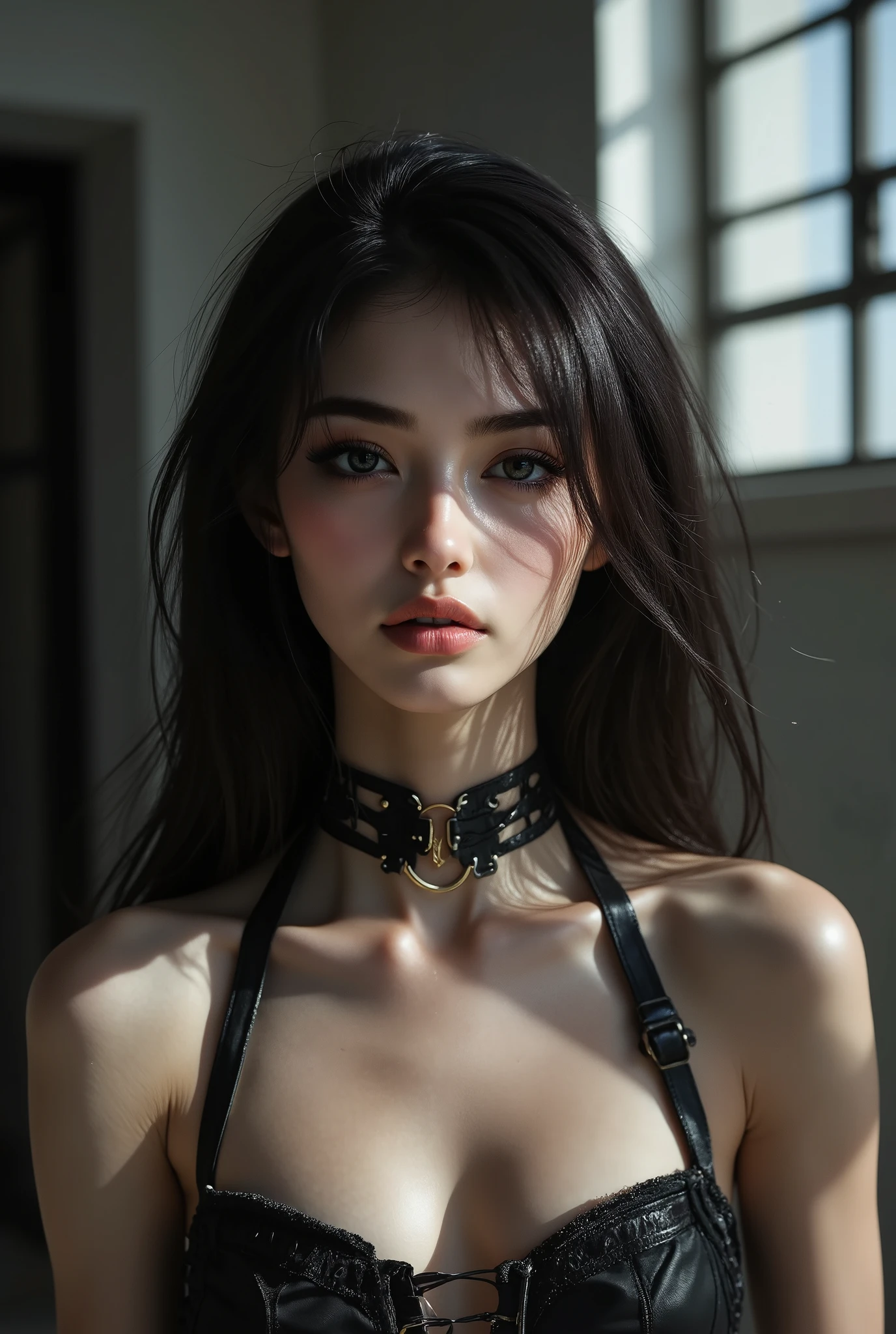 (photorealistic Realism 16K Quality), ultra-detailed, UHD, (ultra absurd quality, extremely detailed detail, hyper resolution, clear sharp focus, not blurry, Realistic black_eyes:1.35), (perfect dark_eyeshadows),Depth of field, cinematic light, Lens flare, dslr, best high quality soft lighting, sharp focus captured by Fujifilm XT3, f 5.6, in a dramatic lighting, ((view the viewer:1.3)), (extremely beautiful face, beautiful lips, beautiful eyes), intricate detail face, ((ultra detailed skin)), 1girl, Very stretchy, (loose pants: 1.4), (without bikini, white, (translucent), airy pants), (Top with a deep neckline), connected with ((centrally o-ring: 1.25)), (Glamour, paparazzi taking pictures of her), ((High Contrast)), ((Beautiful girl with long legs in good style:1.22)), BRAKE ((black|high-heeled (lace-up) over-the-knee boots), intricately detailed), medium ass, ((layer cut: 1.3)), ((Whitens skin, slim face)), slim belly: 1.2, (well-muscled body:1.3), The attention to detail, Double eyelids, (Erotic:1.3), satisfaction smile, gorgeous appearance, electrifying appearance, ((Dynamic pose: 1.4)), (((sharp focus))), ((very intricately details design of fantasy outfit:1.35)), ((full body shot:1.4))