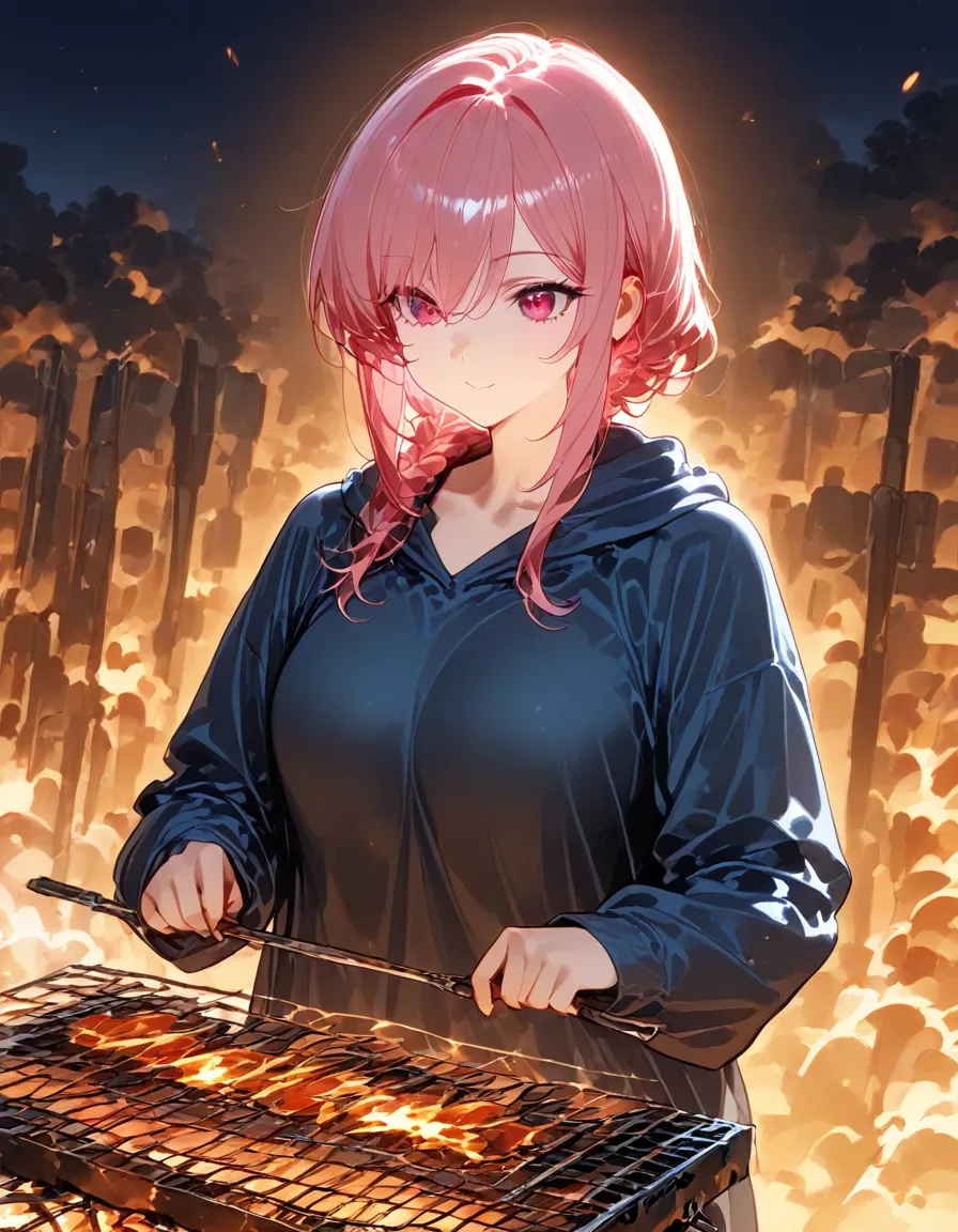 ((masutepiece, Best Quality, hight resolution, nffsw, Perfect Pixel, depth of fields, 4K, )), 1girl in, Solo, , Beautiful anime girl, Beautiful Art Style, Looking at Viewer, Perfect body, Yuigahama Yui, Short hair, single hair bun, pink hair, (large boob), Full face blush, Smile, thighs thighs thighs thighs, flame bikini, scarf, short shorts, sticks in hair, fingerless gloves, skull hairclip, yoko littner outfit, white background, sitting on floor, portrait shot, Focus,