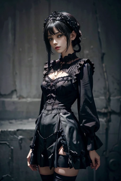 (((Top Quality: 1.4))),(Unparalleled Masterpiece), (Ultra High Definition),(Ultra-Realistic 8k CG),art by Luis Royo,
18-year-old, (Mary Maylin), gothic punk girl, detailed cute face, long see through dress, lingerie, bare back, heavy make up, (Tattoos on the arms only).
(dark red lipstick), size, flat chest
Dark London mansion background, dark background, moody, spooky, Backlight effect, lens flare, depth of fields, blurry background, Detailed face,1 girl, Cygnus, Detailed eyes,(bob cut hair:1.5, short pigtails, messy), mesh, fishnet, lace, silk, hair bangs, low key lighting, stripey socks