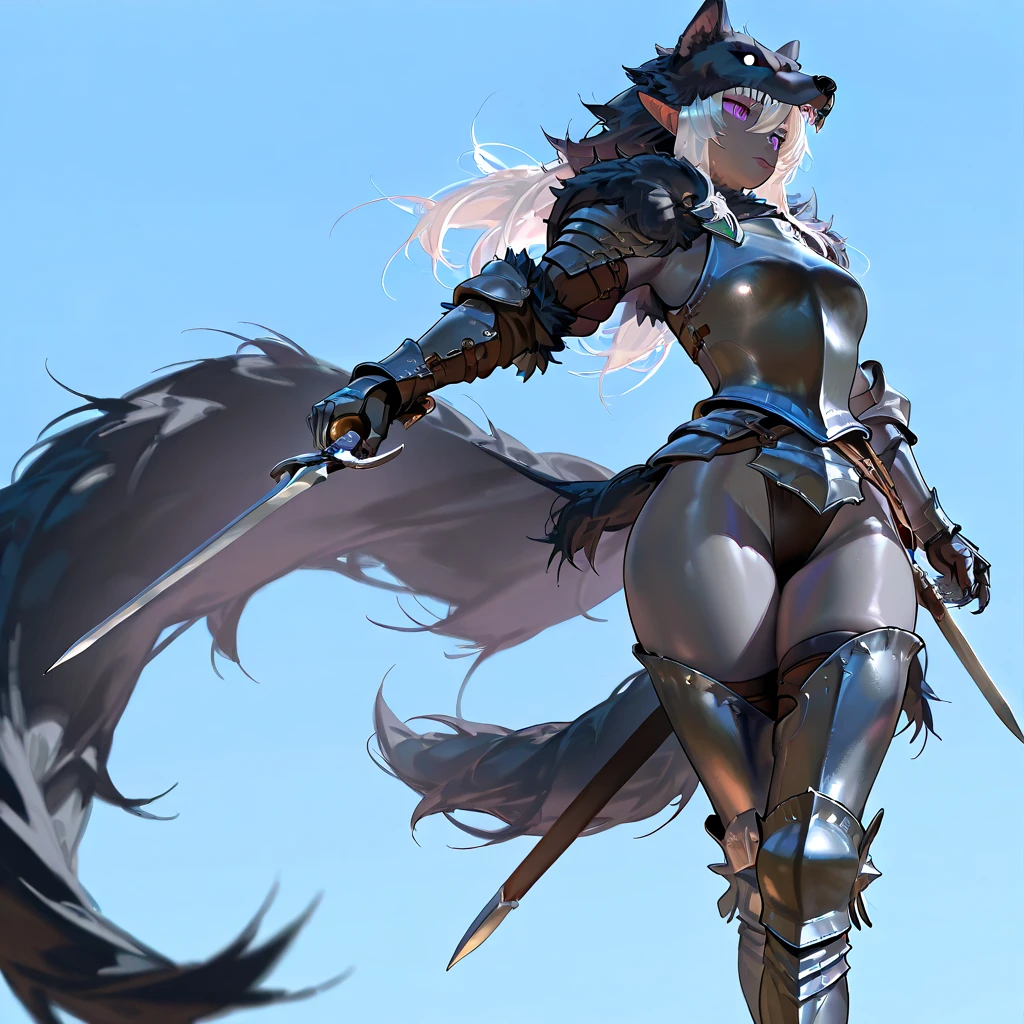werewolf girl, big breasts, frontal, full-length, looking at the camera, facing the audience, standing pose, simple background, three-dimensional light, detailed full-body concept, sleek digital concept art, beautiful full-body concept art, art trend, CGsociety full-length,