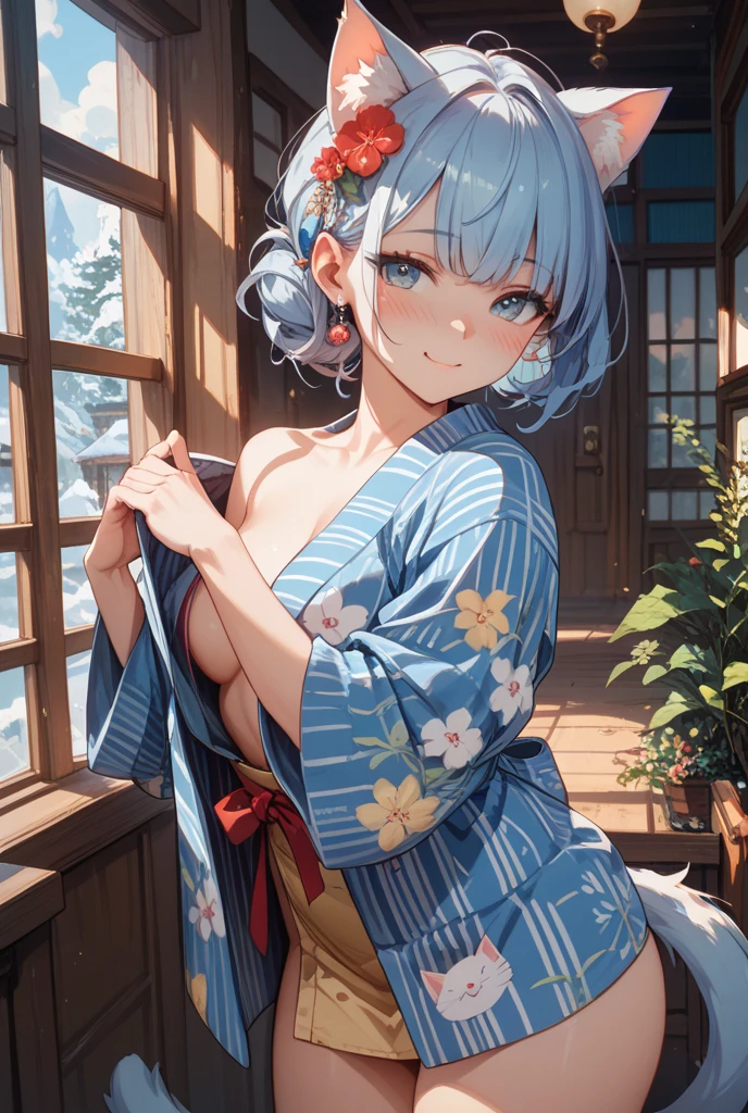 Character Details:, - Gender: 1 Girl.
- Style: Anime, - Body Type: Attractive body, slim body, nice legs, slim tights, nice arms, nice shoulders. - Breast: (Small Breast:1.2), (Cleavage:1.1), (Nice Nipple:1.1), (milk:1.4),(White Goo:1.1), (Sticky Goo Over breast:1.4), (White Liquid on Face:1.2), (Sticky Liquid on Breast:1.4),.
- Facial Feature: Beautiful, Gorgeous, Teenager, Fresh, Young.
- Expression: Shy, Pink Blush on Face, Pink Tongue, Sexy Eyes, Sexy Look, (Sweating:1.4), Innocent Look, Tipsy. - Hairstyle: Blunt Bangs, Long Hair. - Hair Color: (Light Blue Hair:1.5), (Messy long Hair:1.3),
- Clothing: (Yukata:1.6), (Off-Shoulder:1.3),. - Body Pose: (bend over:1.4), (Hands on Knee:1.4),. - Behaviour: Waiting, Want Something, Secretly.
- Accessories: Earrings, No Hair Accessories, Environmental Details:, - Setting: Bed Room., - Lighting: Natural Light., - Decoration: Modern Bed, Chair, Window, White Curtain, City View. Top view. pov, anime style, UHD, retina, masterpiece, accurate, anatomically correct, textured skin.