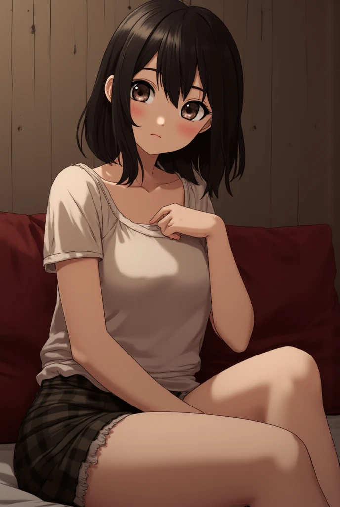 Photo, masterpiece, Best quality, wallpaper, 1 girl, Long dark hair, looks at the camera, in the center of the frame, 15 years, room, Kimano