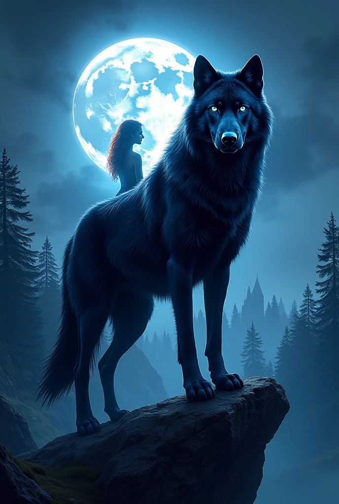 Capture the essence of a captivating female figure with black fur, radiating a sense of both beauty and terror. Set against the enchanting backdrop of the Alaska mountains beneath a full moon night, depict her amidst dry trees and undergrowth, with intricate details enhancing the scene's allure. Infuse the composition with the distinct art styles of notable artists like Greg Rutkowski, Daniel Castan, Carne Griffiths, Andreas Lie, Russ Mills, and Leonid Afremov. Against a black background, create a comic-book oil painting that harmonizes both the ferocity and elegance of nature, paying homage to the artistic influences mentioned. The goal to convey a visually compelling narrative that blends the mystique of the wild with the captivating allure of the female form.