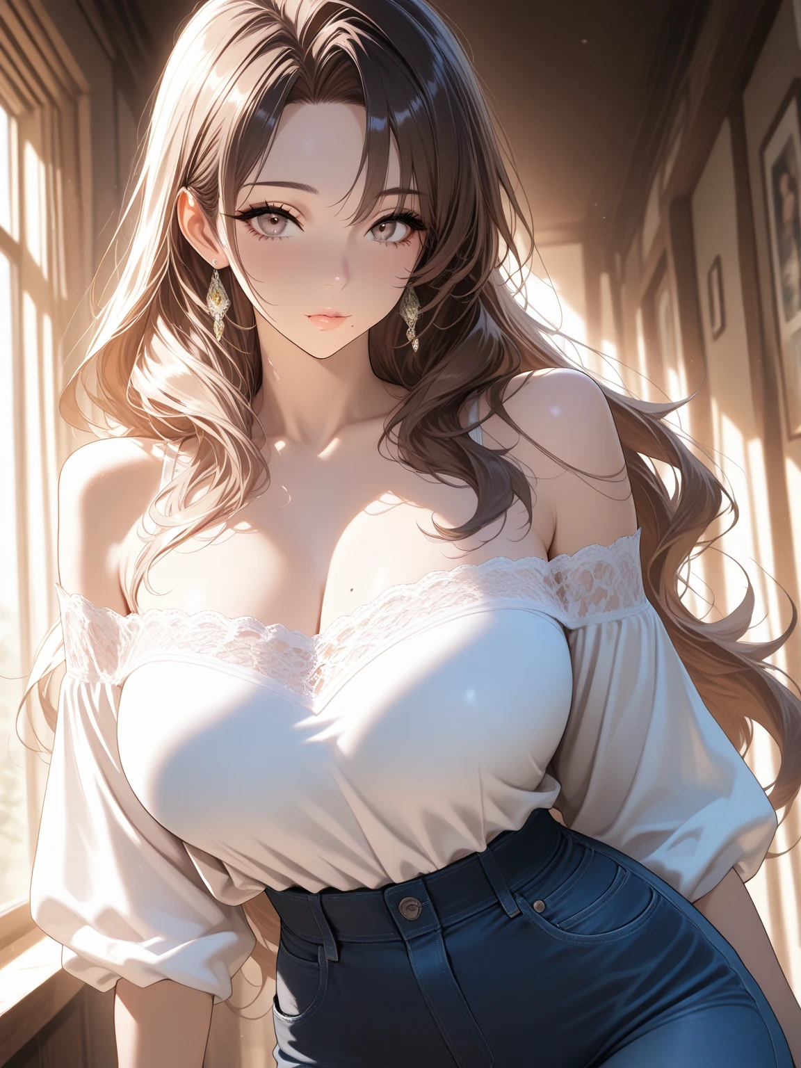 , Classroom, uniform, Highly detailed, Realistic shadows, Realistic textureLight viollet hair, blunt bangs, asymmetrical hair, hair behind ear, long hair, wavy hair, blue eyes, eyebrows behind hair, serious, facial hair, close-up, UHD, anatomically correct, textured skin, high details,爆乳,Pubic hair shows through,big cuvy hips,Dewy,with an antique feel,snowflower,with no underpants,big Bare chest,Dewy,Naked body,tit,pantyless,No underwear,Naked,don't have clothes,The stand upright open vagina