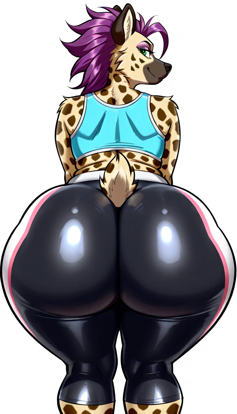 (solo) female anthro snow leopard , black short hair, snow leopard (big breasts:1.5), attractive, (pink tank top), (pink sleeveless lace camisole, white mini skirt,fit body, thicc, freckles, freckles on face, smug eyes, ((happy sexual expression, moaning with open mouth and tongue out viseble saliva),), she is sitting on her knees , violet background, simple background, thick thighs , from the back, backsite, from back, focus on butt, watch your back, biki big butt sexy butt sexy but invitation, (focus on pussy:1.5)