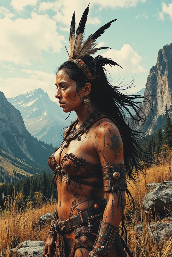High Resolution , anatomical , photorealestic, young girl on a mountain ,Clothing like 10,000 years ago ,FVP, Fur loincloth only covers chest and pubic area
