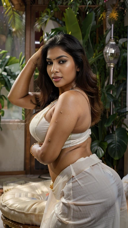 A woman round neck women blouse and saree, angle face,fair face,round face, beautiful face,big cheeks, curvy, hourglass figure, swooping breasts, deep cleavage, open arms, sexy armpits,big penis, nipples, ass, necklace, (cinematic:1.3), intricate details, (ArtStation:1.2),a woman in a  saree standing on a beach, saree, swimsuit, thicc, saree model, wearing two - piece swimsuit, round neck women blouse and saree, boutinela saree, gorgeous round neck women blouse and saree model, full body shot in saree, violet myers, is wearing a swimsuit, cute saree, 😭 🤮 💕 🎀, realistic roundneck women blouse and saree, in round neck women blouse and saree, julia fuentes, actress
