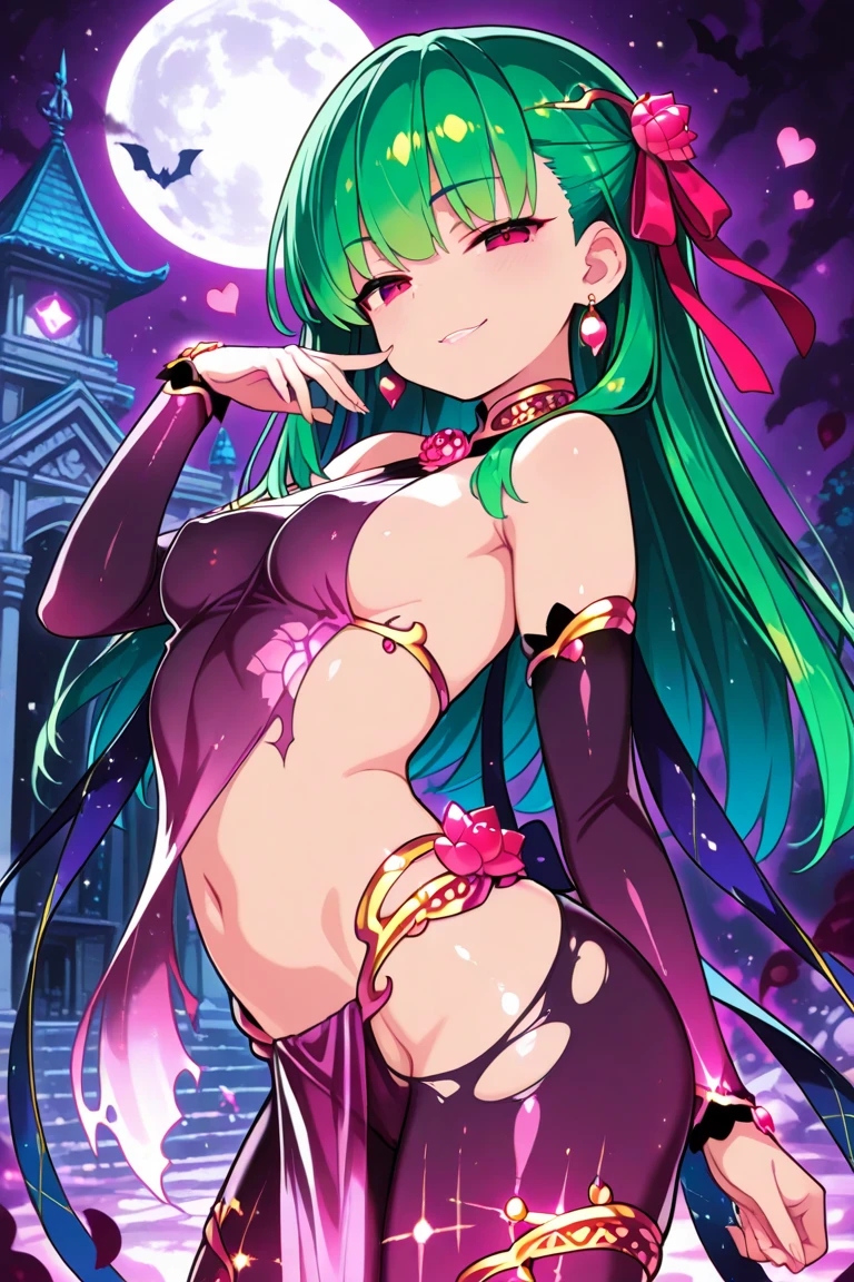 High Resolution、Morrigan、adult woman、smile evilly、Wicked Smile、 Most detailed，Miniskirt、Maid clothes、Hotel Rooms、