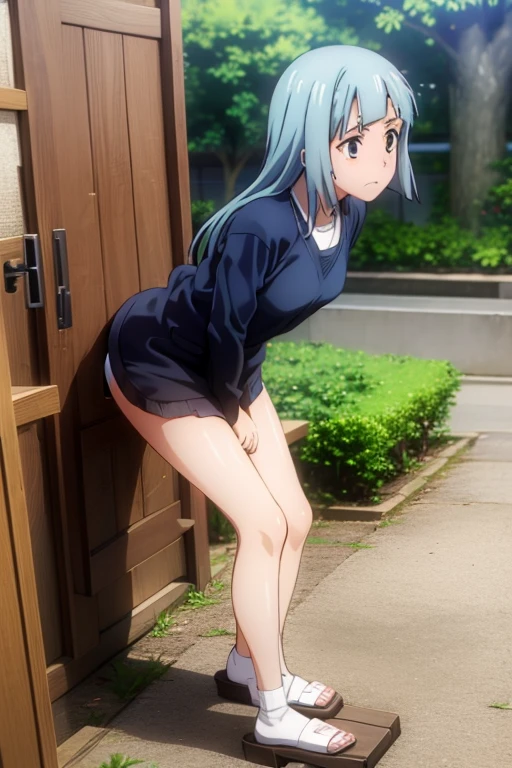 Imagem anime estilo Akira Toryama, garota na porta do quarto, sexy Bulma