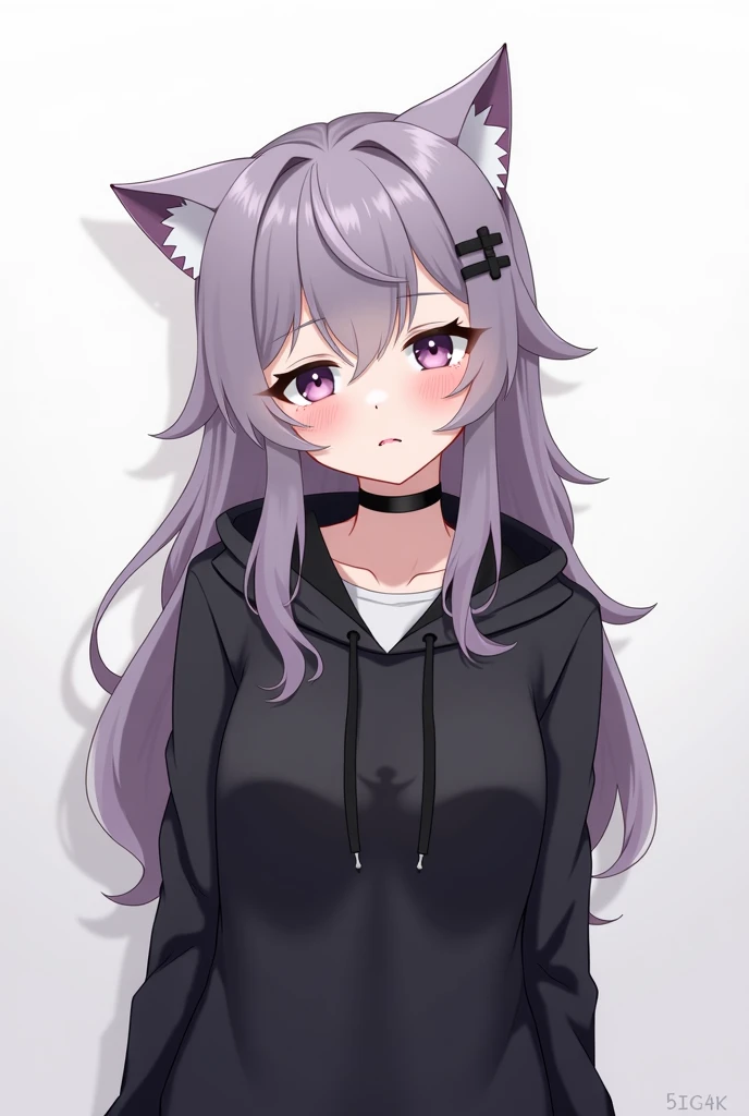 one girl, cat ears, naive, collar, hoodie, cute, girl is my pet, obedient, cute