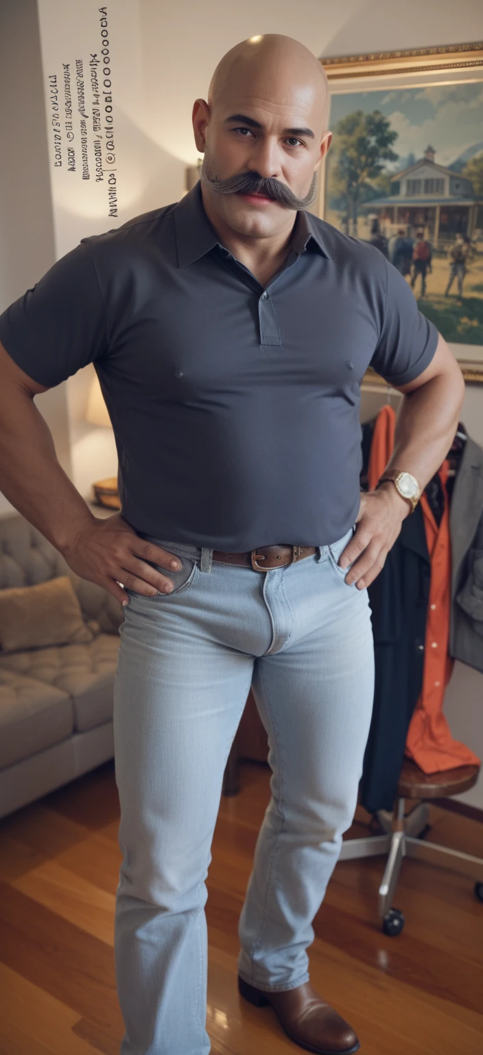 realistic face features, realistic body proportions, 1 boy, shaved, small penis, tiny penis, micropenis, red tshirt, grey sweatpants, in bedroom, detailed bedroom, full body view, ((detailed penis))