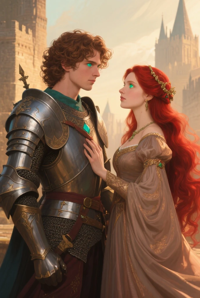 A tall, stately female knight with curly, wavy hair and her squire, medieval, castle in the background, tentacles writhing with their tentacles everywhere, trying to sneak under the woman's skirt, (best quality, 4k, 8k, highres, masterpiece:1.2), ultra-detailed, (realistic, photorealistic, photo-realistic:1.37), HDR, UHD, studio lighting, ultra-fine painting, sharp focus, physically-based rendering, extreme detail description, professional, vivid colors, bokeh, fantasy, dark fantasy, gothic, cinematic lighting, dramatic, epic, intricate details