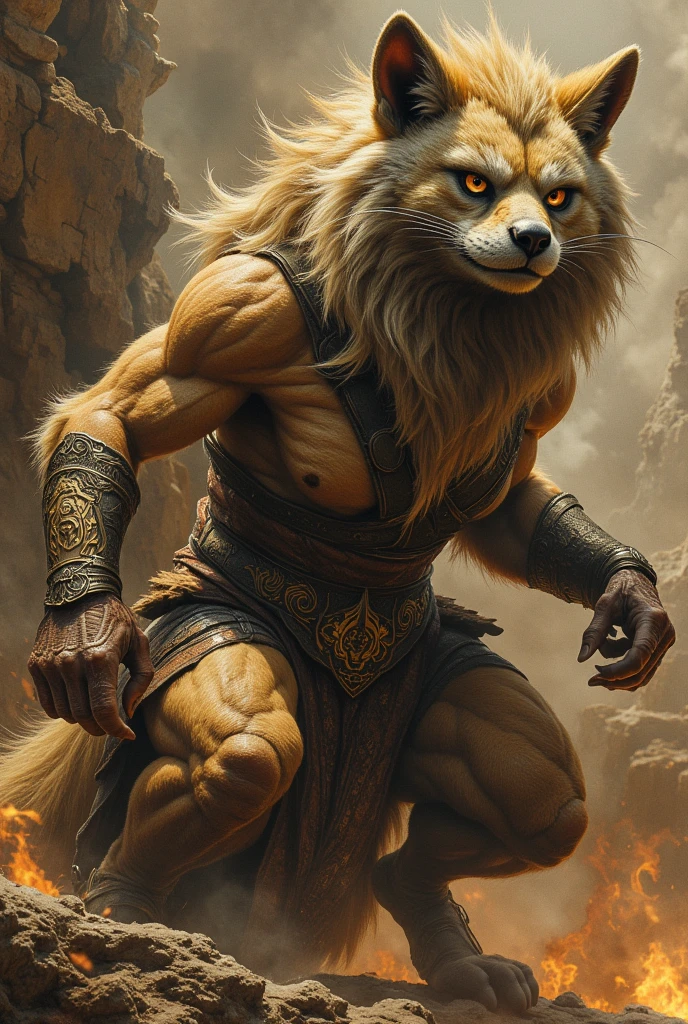 Wolf, by frank frazetta, solo, abs, pecs, male, digitigrade feet, holding sword, badass stance, armor, detailed, masterpiece, best art,