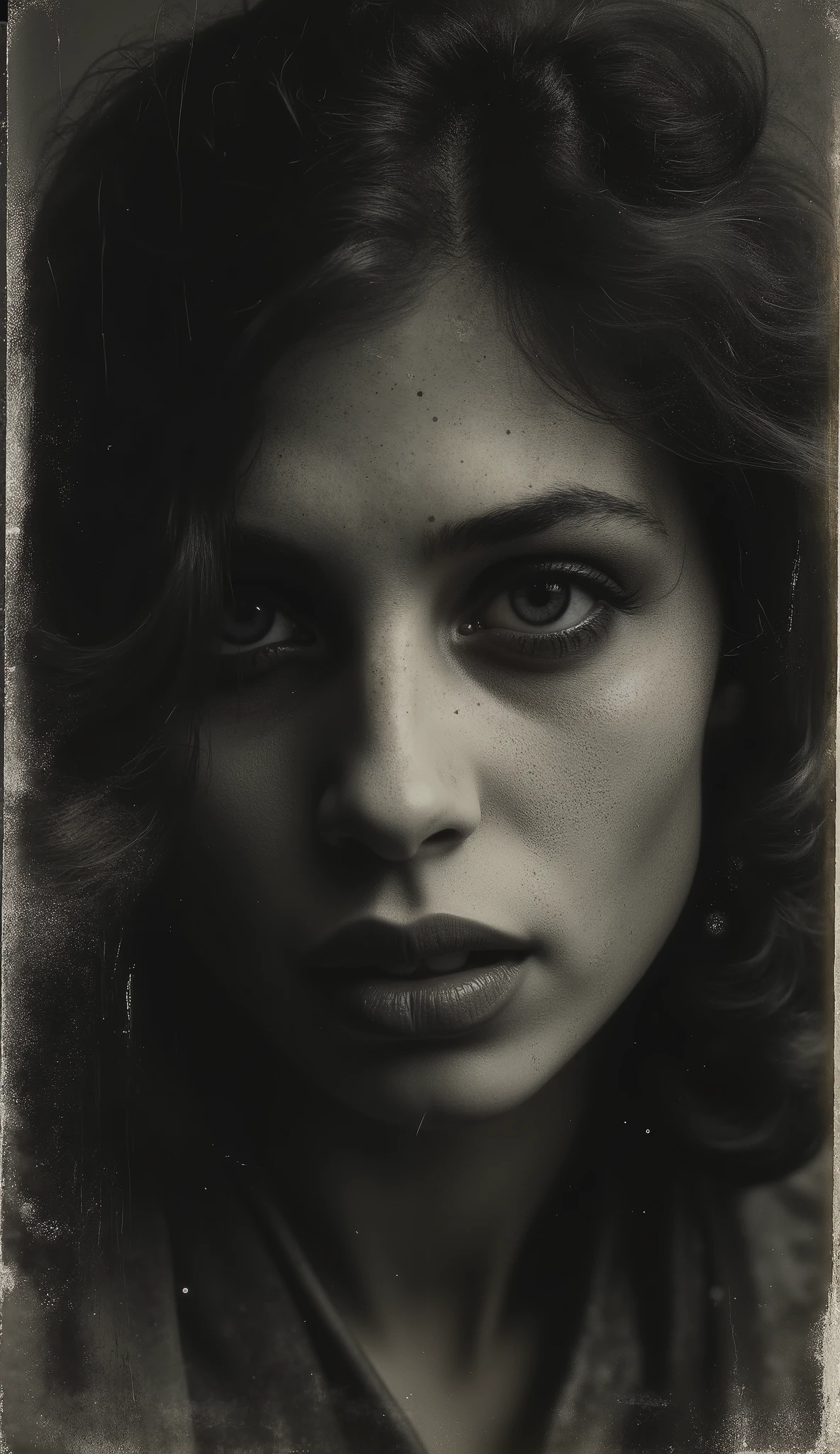 Close-up of the face of a female ghost with serious facial expression, Very black background, Very sinister, terrifying , powerful, lighting chiaroscuro, irritable, Cinematic, hyperrealistic, 8K, highly detailed, Photorealist, (best quality,4k,8K,highres,masterpiece:1.2), Ultra-detailed,(realista,Photorealist, photo-realista:1.37),portrait, Cinematic lighting, dark and moody atmosphere, intense look, focus, dramatic shadows, Cinematic style