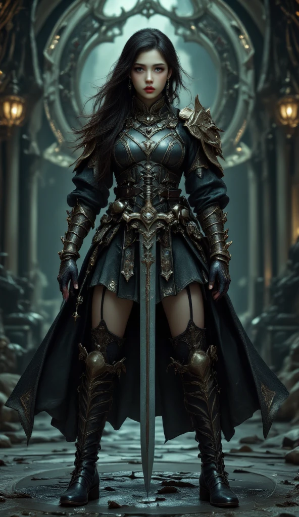 Magepunk, 1 girl, full body, armour