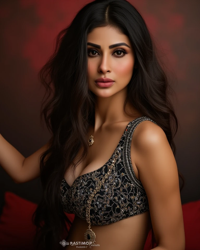Side Portrait of A topless confident-looking indian woman with long flowing hair, hazel eyes, flowing see through saree, her hair covering her perfect c-cup breasts, sitting in pool, caves background, bokeh, perfect composition, hyperrealistic, super detailed, 8k, high quality, trending art, trending on artstation, sharp focus, studio photo, intricate details, highly detailed, art by greg rutkowski