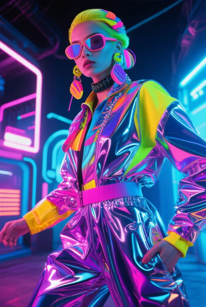 a Fashion Model, fun and stylish Fashion, full body, by Lisa_Frank, 35mm photograph, bokeh, cinematic still, (best quality, masterpiece), very aesthetic, perfect composition, photorealistic, intricate details, ultra-detailed, vivid colors