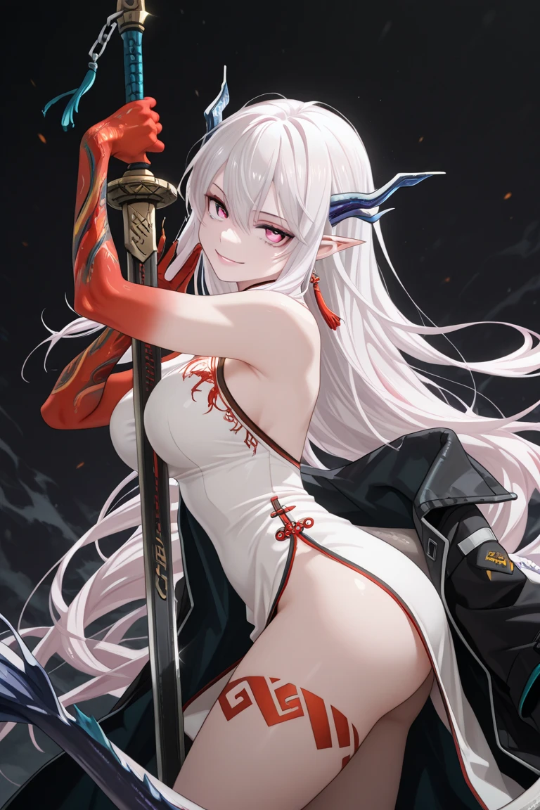 (hightquality)、(hight resolution)、Real Art、Girl with white hair and red costume holding sword, See-through sheer 、Good figure full body and good style、nakeness、cushart krenz key art feminine, epic light novel art cover, overdetailed art, Detailed key art, epic light novel cover art, key art, official artwork, cyarine, Official art, high detailed official artwork, fronds, High-quality art style, zerochan art