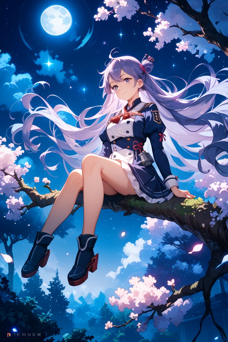 Genshin, Yoimiya, 1 girl、As-、laughter、shirt、skirt、There's a light in my eyes、(eye highlights)、()Chirarism、Japanese high school uniform、serafuku、summer clothes、(portrait from the knees up)、