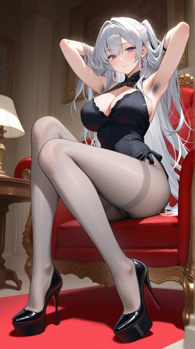 (best quality, masterpeice:1.2), ultra-detailed, perfect face, detailed, high-resolution, realistic, vivid colors, sharp focus, studio lighting, beautiful detailed eyes, beautiful detailed lips, extremely detailed eyes and face, long eyelashes, smooth skin, flawless complexion, intricate facial features, perfect symmetry, radiant complexion, delicate nose, defined cheekbones, soft and plump lips, captivating beauty, elegant appearance, graceful posture,pointed face,(Top Quality, 8k,Hyper-detailing,Ultra photo realsisim,Best Masterpiece,naturey,Perfect artwork,Perfect female body),One young beauty,White hair,Elf,white Micro bikini underwear, large tities,Large cleavage,Large breasts,((Layer cut, big: 1.3)),Stretch meat,Raised sexy,front,the whole body,soft looking big,body lines are very sexy,stand,Long legs,Upturned buttocks,tit huge,Extra large breasts (2.5),A tall and straight nose,The skin is very shiny,Wearing a super sexy hollow out bikini,There is a heart-shaped red tattoo on the abdomen,Legs are very long