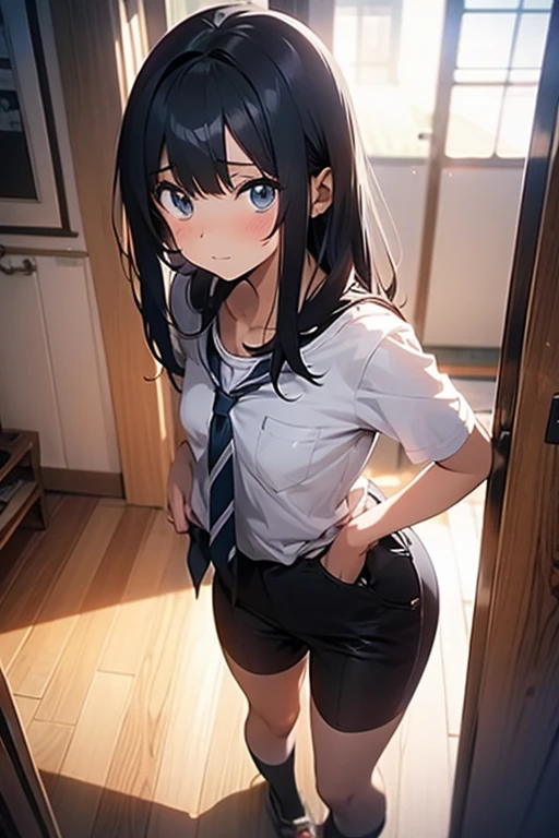 1girl, (school uniform),(Skirt lift:1.4), (lifted by self:1.4), only 1Panty, ((show off panty)), bare thigh, (no background:1.5),