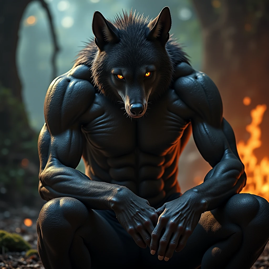 Animal anthropomorphism,werecreature,A man with teeth and claws,Wolf's head,Human body type,Human limbs,The body is covered with hair,is wearing a shorts,Ragged shorts,Hands and feet of wolves,Teeth and claws,full-body portraits,Roar in the moonlight