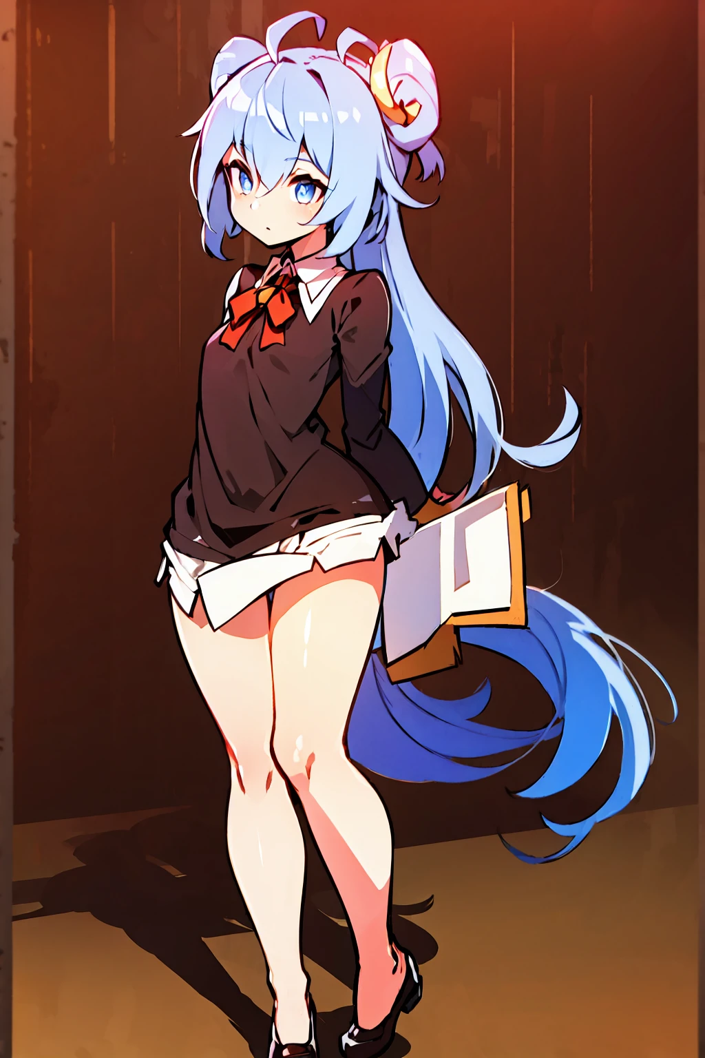 hibiki,1 person,Pussy,.Small breasts,Butt,smile,Ring KC, Long Hair,Grey Hair, Long sleeve, Have, school uniform, Pleated skirt, Seraphim, Black knee socks, Black Skirt,Black Hat, Red neckerchief, Black sailor collar, Anchor symbol, Flat Cap,