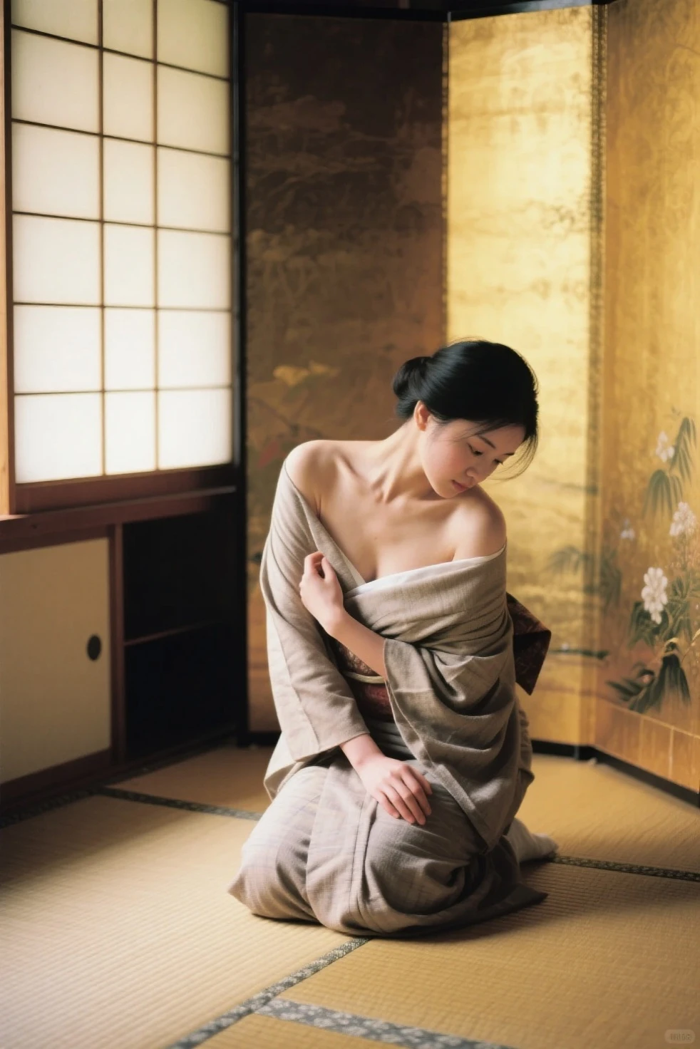 Beautiful mature woman, (Keira Knightley: 0.5), alone, (Skin Texture: 1.1), A face with attention to detail, Detailed lips, Fine grain, Short blonde、(Completely naked)、barefoot、Standing in a spooky old Japanese house, (Athlete's Body), ((Small breasts: 1.1)), , Horny whore, Realistic, (masterpiece: 1.2), Very detailed, Exquisitely crafted, Professional, Cinema Lighting, Rim Light, Studio Lighting