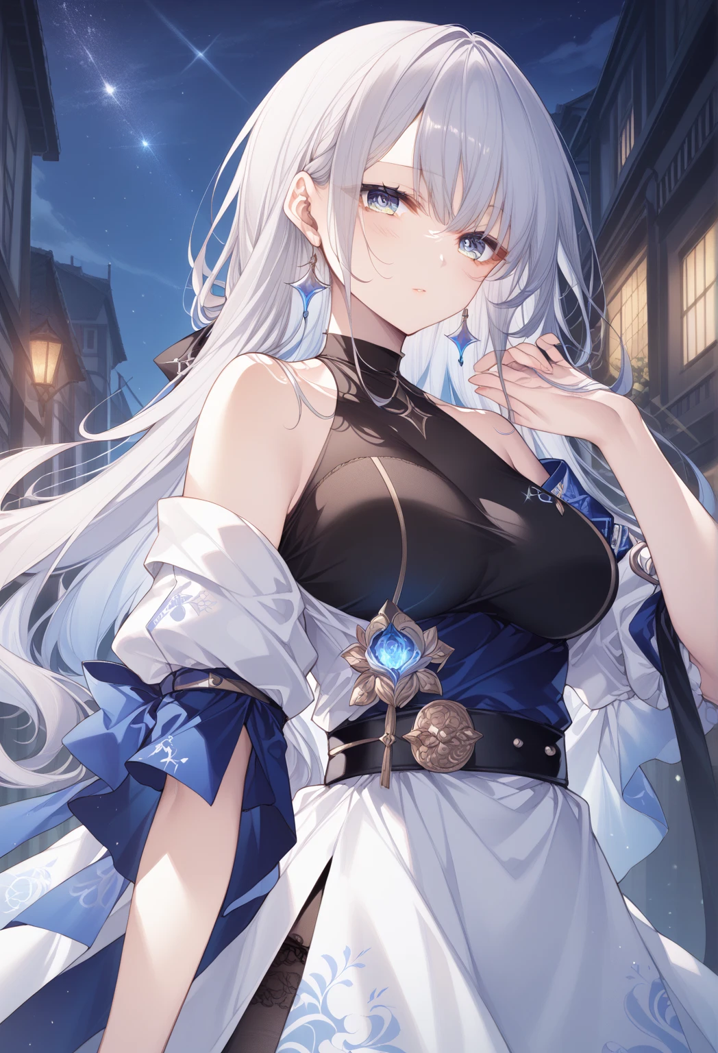 (((Masterpiece))), (((Highest quality))), ((Ultra-detailed)), ((Super fine illustration)), ((Ultra-fine painting)), (16K highest quality wallpaper:1.4), (Upper body:1.4), HDR, (Highly detailed and delicate illustration style:1.8), Detailed skin texture, Detailed cloth texture, Extreme detailed description, (T-masterpiece), (Highly detailed face:1.4), (Highly detailed and beautiful silver hair:1.2), (Highly delicate and beautiful blue eyes:1.2), Original, RAW photo, Professional, Intricate details, Super details, Iridescent light:1.7, Direct light:1.6, (Perfect anatomy:1.4), (Highly detailed hands:1.2), (Highly detailed fingers:1.2), (Highly detailed fingertips:1.2), (27-years-old), (Sexy), (Sexy), (Solo:1.8), Real, ((Very beautiful and attractive silver (fox:1.4) female fashion model:1.4))
BRAKE
(Beautiful silver fox ears:1.6), (Beautiful and well-shaped big breasts:1.2), (Beautiful and well-shaped buttocks), (Very beautiful and shiny rainbow-colored hair, colorful hair:1.6), (Very beautiful and transparent blue eyes that shine in iridescent colors, colorful eyes:1.5), (Beautiful and clear blue eyes with sparkling details:1.6), (Highly detailed face:1.4), (Smile:1.5), (blush:1.3), (looking at viewer:1.4), ((dancing a very seductive and sexy belly dance))
BRAKE
((Highly seductive and sexy see-through cleavage belly dancer costume:1.4)), (Highly detailed and delicate traditional costumes)
BRAKE
(Concept art:1.2), (Detailed fantasy art:1.2)
BRAKE
((Inside a highly detailed Arabian style castle:1.4), arabian nights, (night time), (Highly detailed and delicate moon and starry sky), (Illuminated by the moonlight coming in through the window), Highly detailed and delicate background:1.2)
BRAKE
(NSFW)
BRAKE