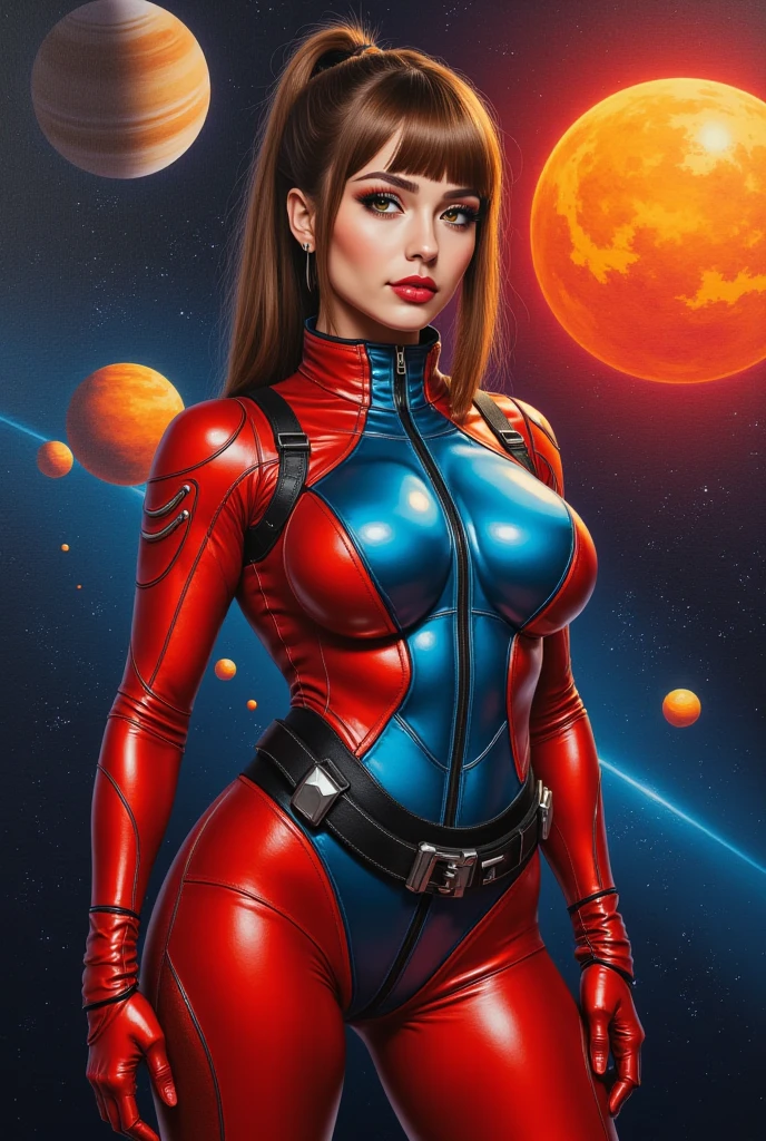 1girl, solo, portrait of AsukaLangley red outfit in space hanggar, serious,  details, realistic, photography, blurry background, softfocus, bokeh  <lora:ARWAsukaLangley:1>