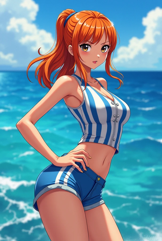Nami from one piece, squatting in erotic pose