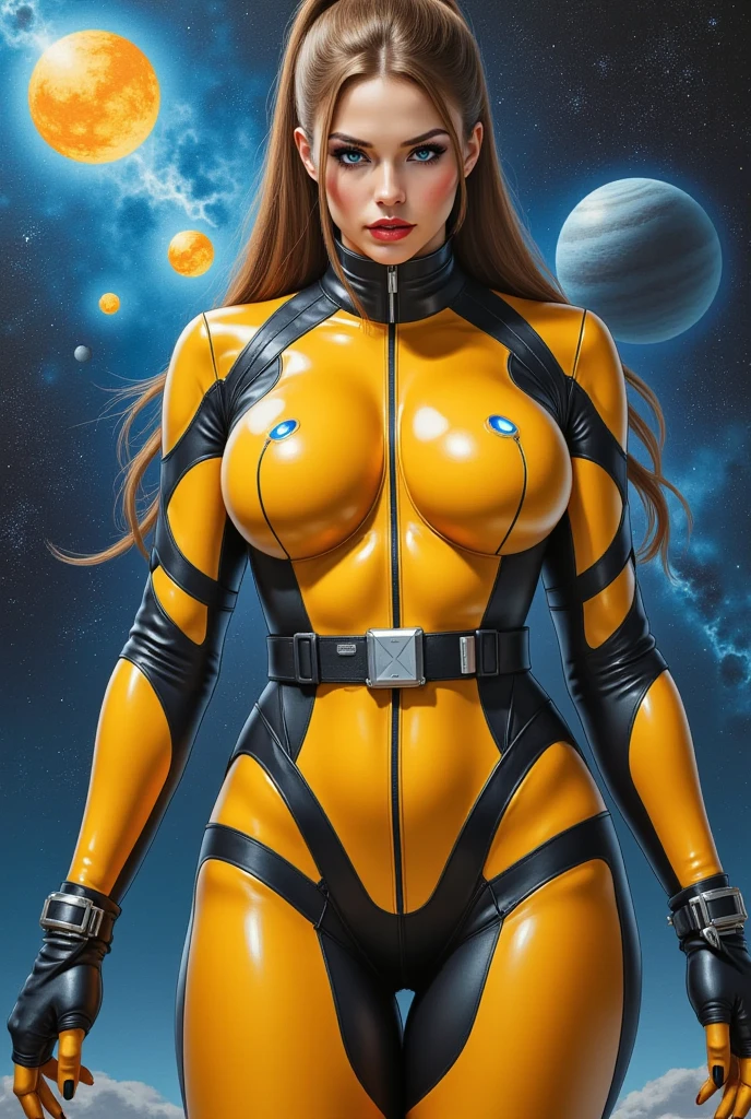 gorgeus space cadet girl, capacete, rebreather branco e laranja, olhos verdes profundos amendoados, cabelo loiro curto, seios enormes perfeitos, quadris largos, coxas musculosas, muscular arms, Barriga sexy, huge huge camel toe, space, spaceship, Ultra HD, retina, obra de arte, Anatomicamente Correto, pele texturizada, detalhes altos, premiado, Melhor qualidade, 8k, alto, pernas longas