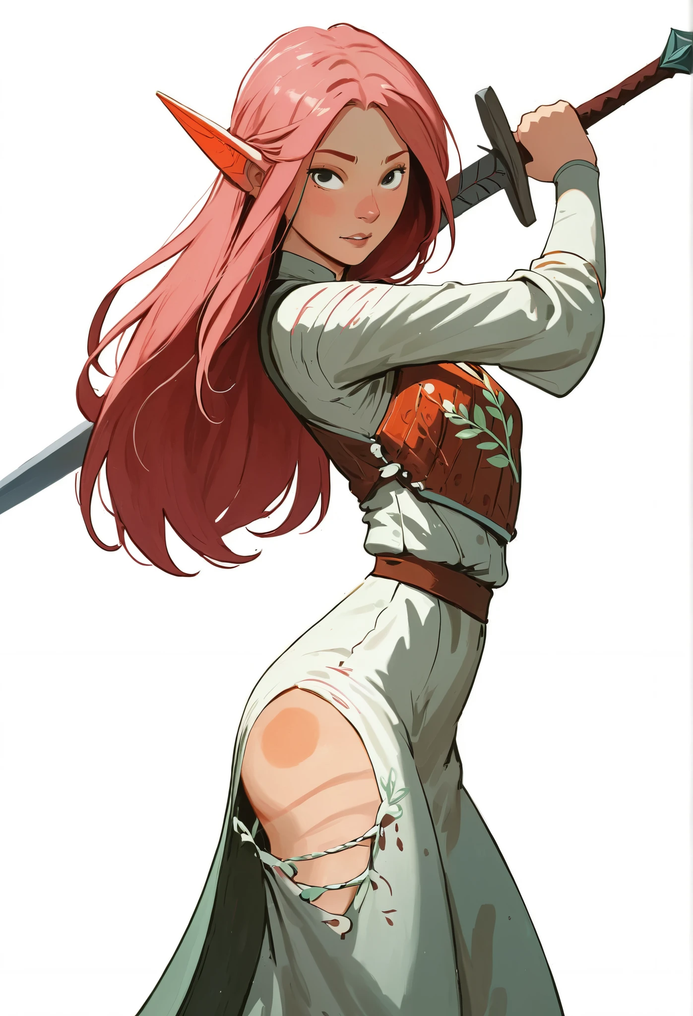 2D ART, 1girl, hyper detailed gouache painting, detailed medieval dress, portrait illustration, High-quality, high definition, illustration, gougoupaintleaves:1.5, long_hair, detailed face, simple white background, picture book character, FRESHIDEAS Illustration No. 12