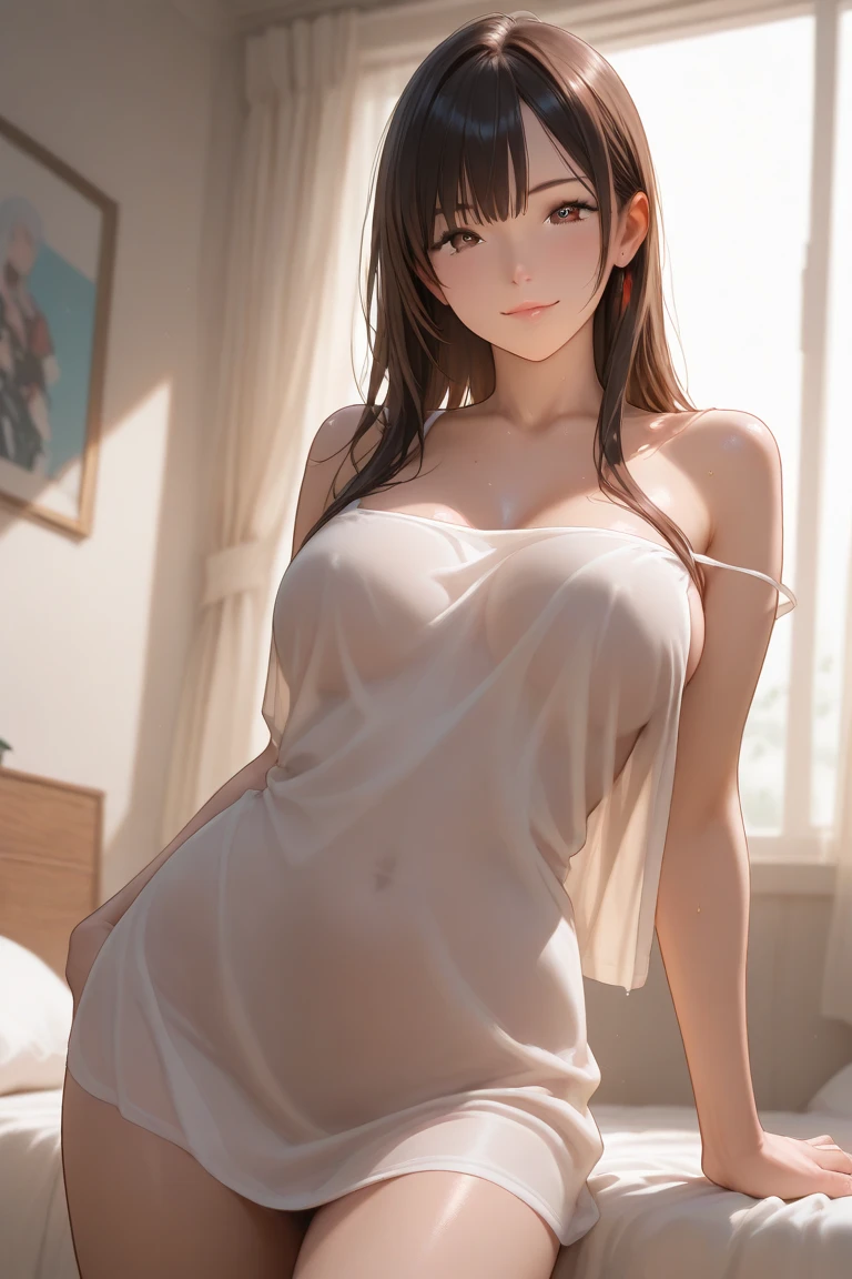 (1girl,(ultra detailed skin),curvy,petite,beautiful breasts,large breasts,pale skin,pointy breasts,erect nipples),(fantasy art,Highest image quality,Hyperrealist portrait,(8k),ultra-realistic,best quality, high quality, high definition, high quality texture,high detail,beautiful detailed,fine detailed,extremely detailed cg,detailed texture,a realistic representation of the face,masterpiece,Sense of presence,Dynamic,bold),(thin hair),(soft hair),(straight hair:1.5),Swept long bangs,extra light coppery amber hair,hair over one eye,white baggy knit dress,stockings,Engineer boot,walk briskly