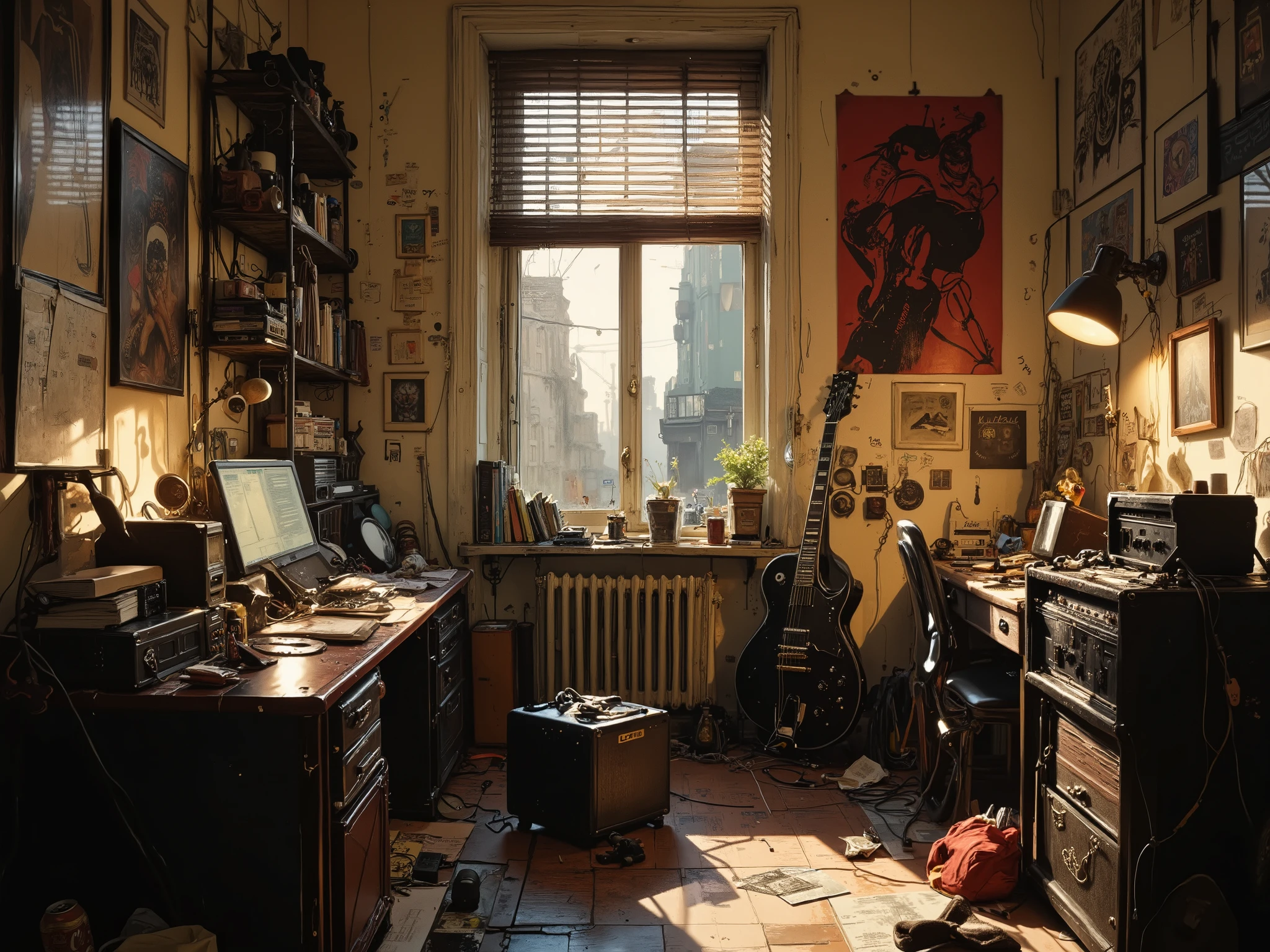 The interior of the apartment of a busybody workaholic who from time to time breaks into a frenetic punk rocker