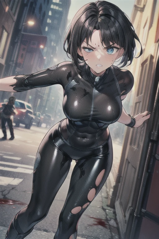 wearing a black bodysuit、Woman doing karate