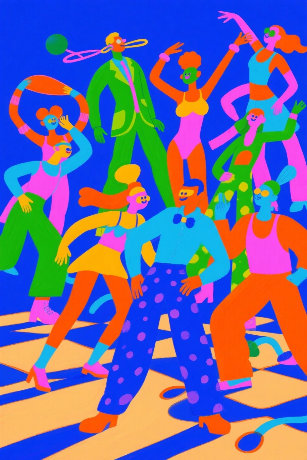 generates a realistic 3d style image with theme "people party silhouette samba e carnaval", image must have a simple white background, highlighting the silhouettes. the predominant colors should be orange, Pink, amarelo e roxo