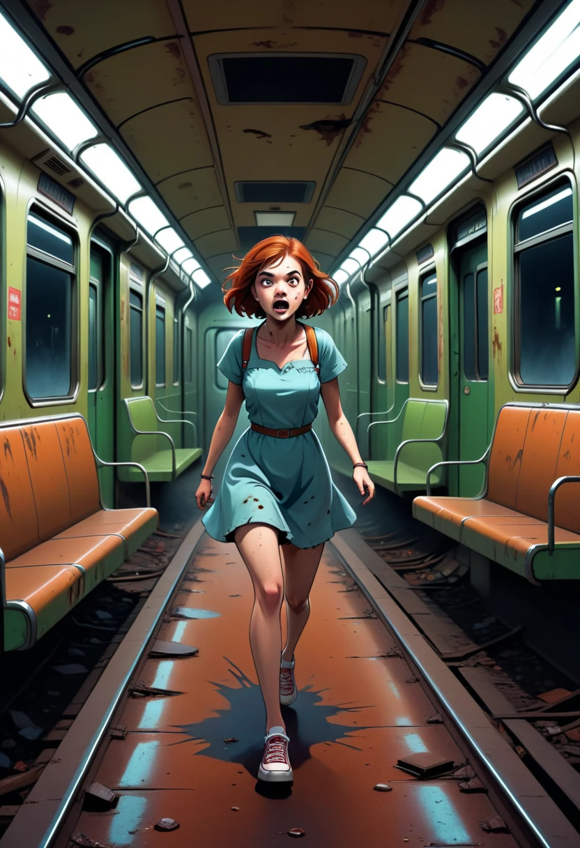 Daphne from Scooby Doo, dark ambient, misterious ambient,1 girl, solo girl, scared