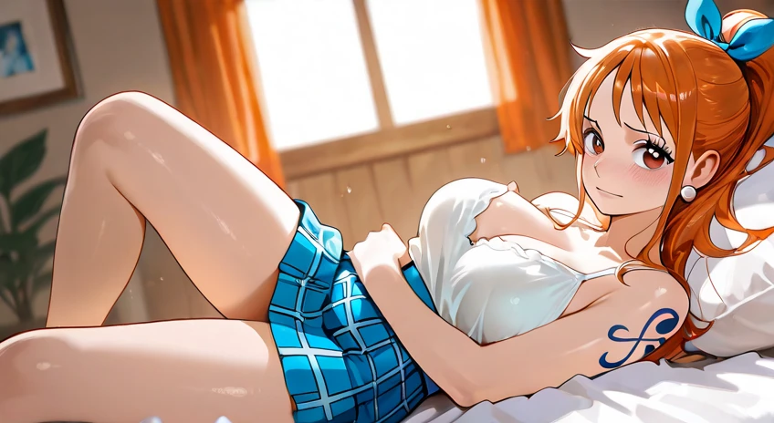 (junkotvv), Rosalina, sleeping shorts, cow bikini, exposed crotch, character taking off her clothes with her hands, blond hair, blue eyes, hair over one eye, long hair, small breasts, very short blue blouse, low waist, part of breasts showing, blouse lifted showing part of the breasts, belly showing, crown, earrings, jewelry, princess, star earrings, looking at the viewer, best quality, high resolution, (beautiful detailed eyes: 1.6), extremely detailed face, extremely detailed CG, (perfect hands, perfect anatomy),