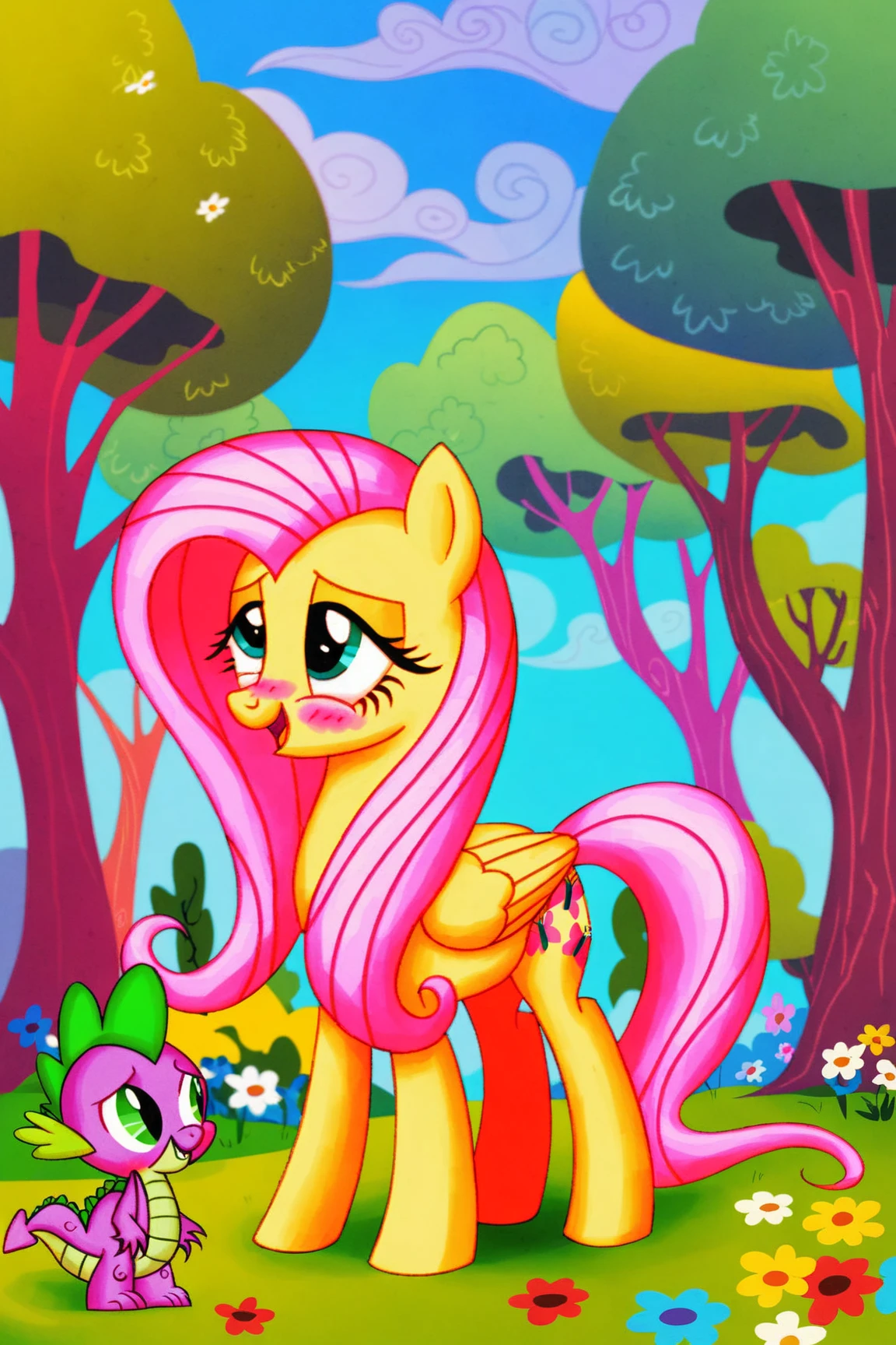 ((feral pony fluttershy)), score_9, score_8_up, dream prompt:score_9, female beautiful, detailed cute face, blushing, shocked expression, messy hair, looking surprised, crying, looking at penis, human male, scared, penis, deepthroat, balls deep, oral, blowjob, oral creampie, cum, cum in mouth, standing, forest, forest, hand on head