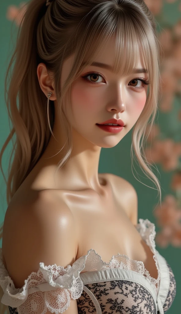 (smile)、Young 1 female、pretty girl、(Eyes are small、Blue Eyes、nose、Your lips are beautiful)、Mid-chest、Focus on the arms、Focus on the hands、Focus on your fingers、Silver blonde medium long、Smooth Skin、Nipples are pink、Serene atmosphere Natural beauty、Outdoor、garden、blue sky、(Rose Garden、Red and white)、Scenery of a park filled with seasonal flowers in full bloom、(Full nudity)、Focus on the chest、The abdomen is visible、Leg gap、Focus on pubic hair、Above the knee shot、(smile)、 Looking at the audience、( highest quality、High resolution, 8k, masterpiece),