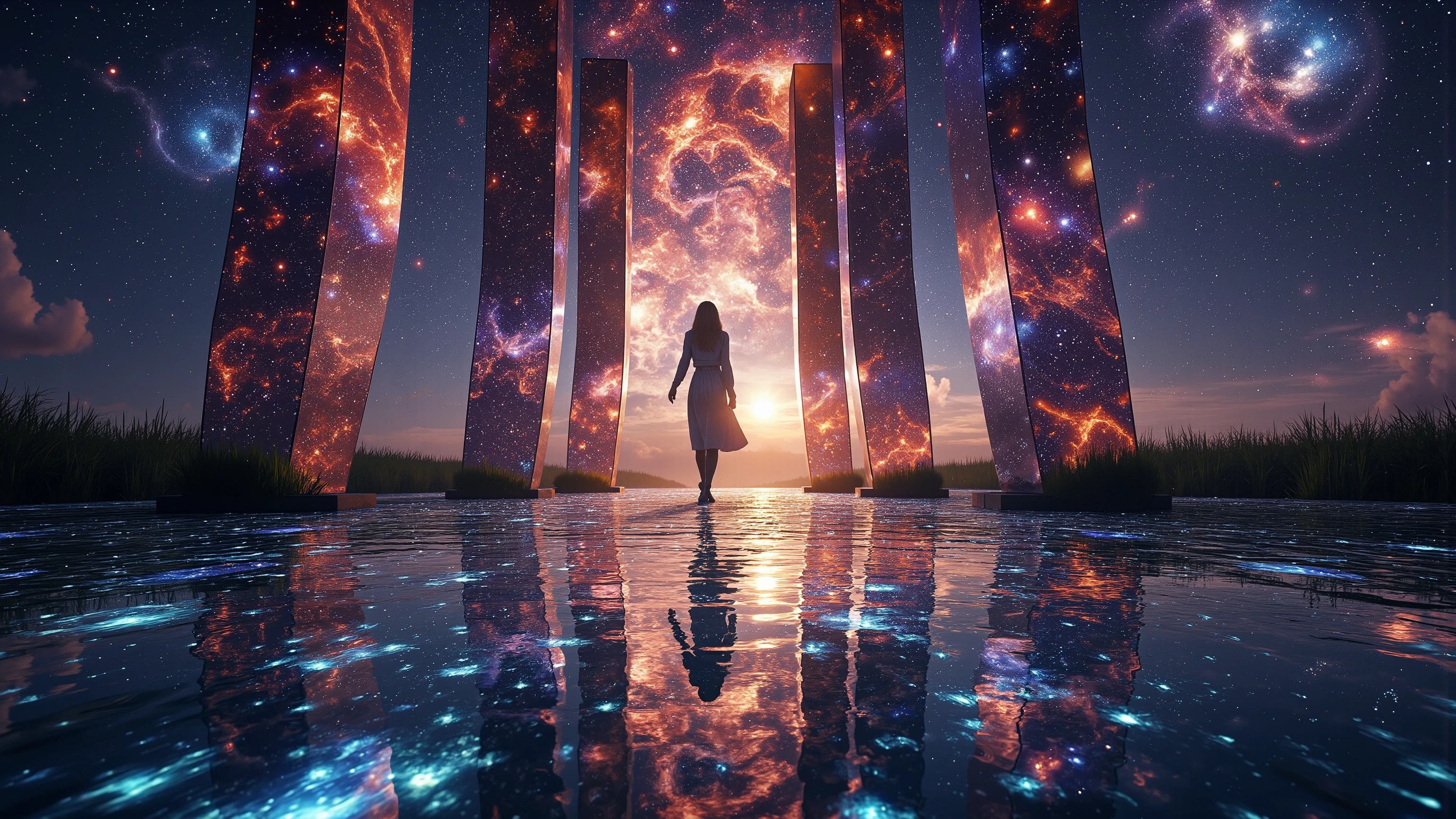 An epic and mystic fractal rectangles celestial kaleidoscope in an infinity pool of galaxies backdrop. An award-winning masterpiece, with ray tracing science.