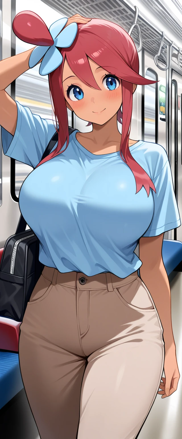 Photo of a mature malay female teacher with saggy breast breasts (((running to catch the bus))), on the side (street) 40yo,busty body, short body, (((tanned skin))), dimples, light, detailed face, panic face, ((looking panic )), (concerned), (open mouth),(scream), Perfect breasts, big breast, natural breasts, G cup, (((brown hijab))), (((glasses))), (sweat), (((open shirt))), (((floral cotton bra))), (((((breast out))))), (((pulled down brown trouser))), (((floral cotton panties))), ((holding bag))