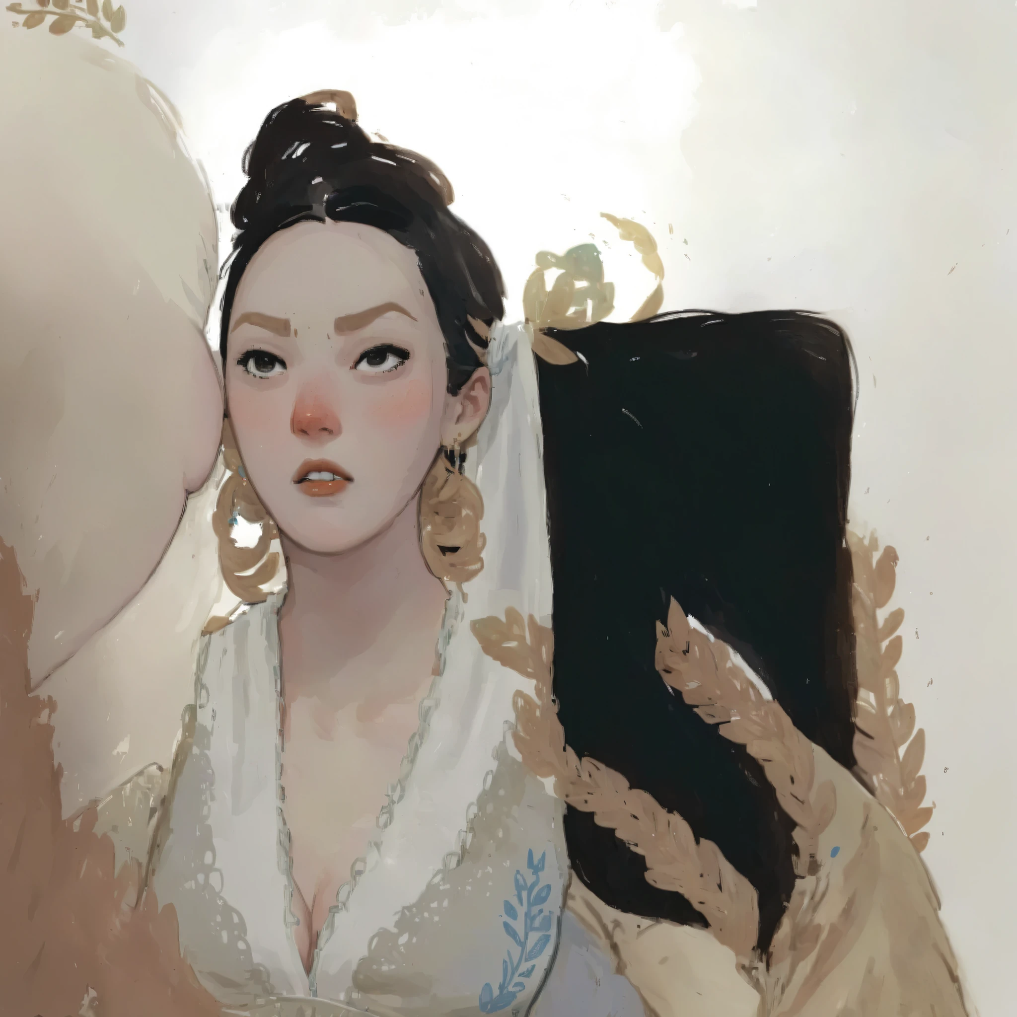 2D ART, 1girl, hyper detailed gouache painting, detailed medieval dress, portrait illustration, High-quality, high definition, illustration, gougoupaintleaves:1.5, long_hair, detailed face, simple white background, picture book character, FRESHIDEAS Illustration No. 12