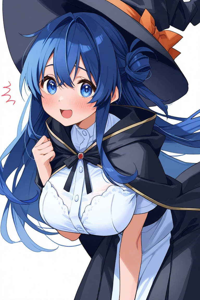 Behind the frosted glass, bathroom_glass_door,masterpiece, best quality, breasts_on_glass,1girl, fit body, wet semi-transparent clothes, sweat, breasts on windows, drop of water, breasts squeezed by glass,ranni_the_witch, elden_ring, blue_eyes, blue_hair, blue_skin, colored_skin, (4arms:1.2), doll_joints, medium_hair, wavy_hair, white_hat, witch_hat, white_nails, fur_cloak, grey_cloak, robe, white_robe, wide_sleeves, neck_ribbon, ribbon, jewelry, ring,floating_hair