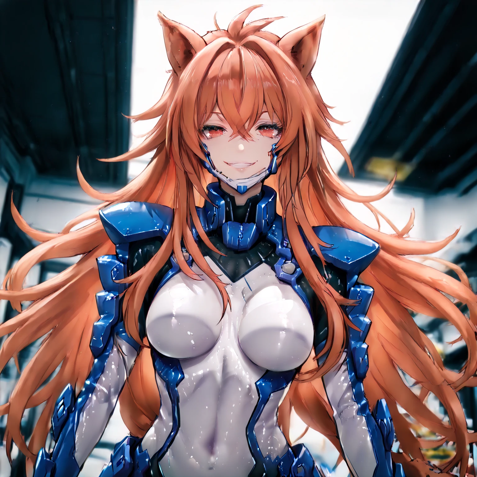 High resolution, Exposed breasts, Shortcuts, Brown Hair, Tiger-themed mecha, High resolution, accurate, Anatomically correct, 最high quality, detail, 高いdetail, high quality, Multiview, Exposed shoulders, Exposed Skin, Neon Light,